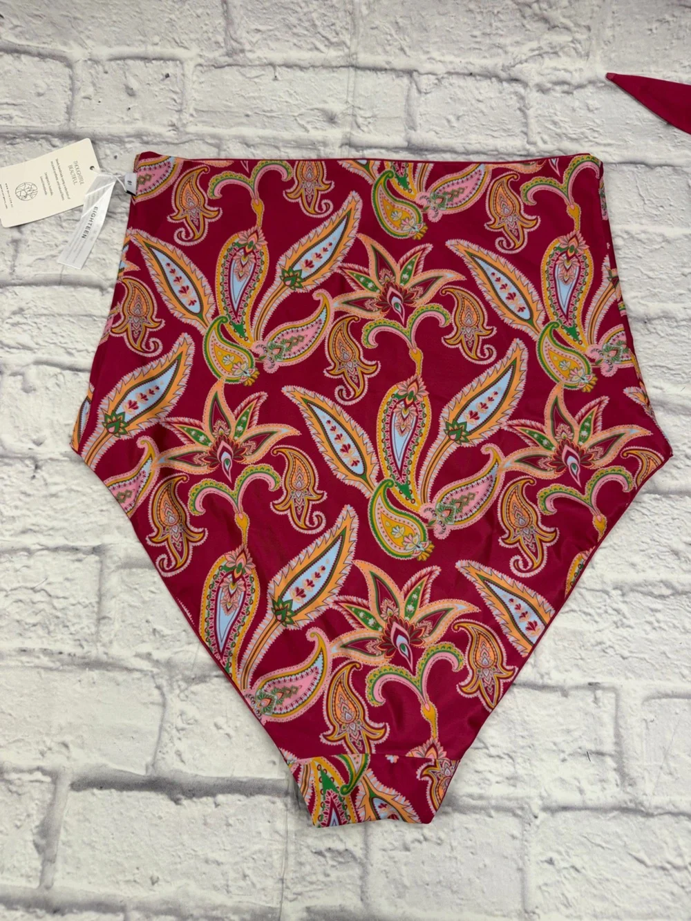 BAIIA One Shoulder Sangria Pink Paisley Reversible Bikini Bottom 18 Top 16 NWT's